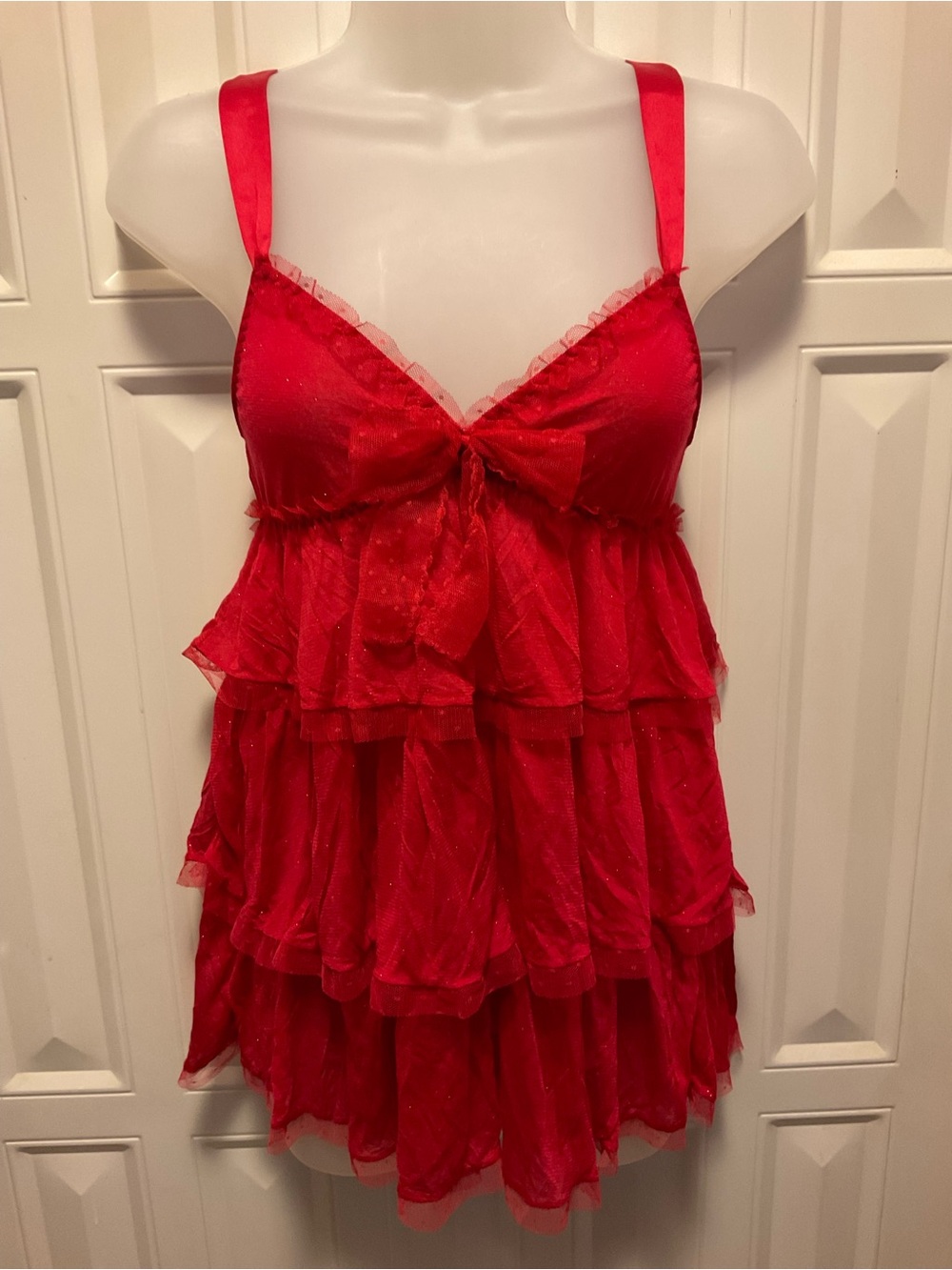 Victoria’s Secret Red Ruffle Chiffon Lingerie Babydoll Size S
